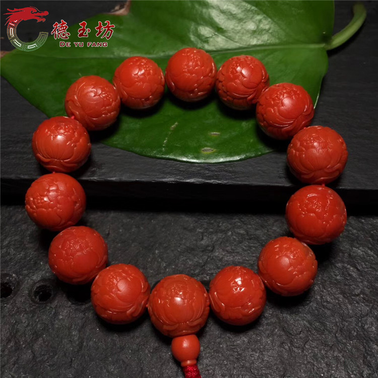 14mm花开富贵云南保山料南红玛瑙单圈手串手链男女辣椒红满色满肉