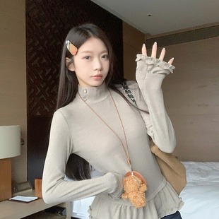 杭州四季青高端韩货女装木耳花边半高领内搭毛针织长袖egg打底衫