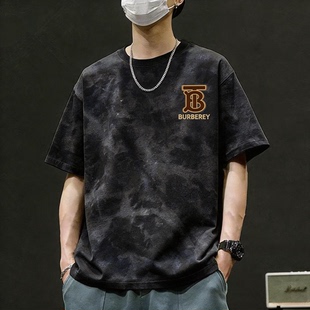 美式高街扎染纯棉短袖t恤男装夏季潮牌ins半袖青少年休闲体恤上衣