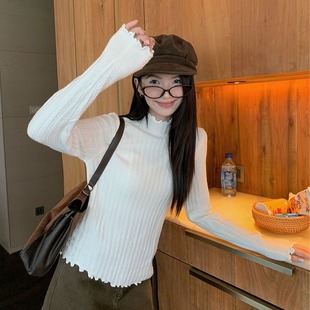 杭州四季青高端欧货韩系毛针织内搭egg打底衫半高领木耳花边上衣