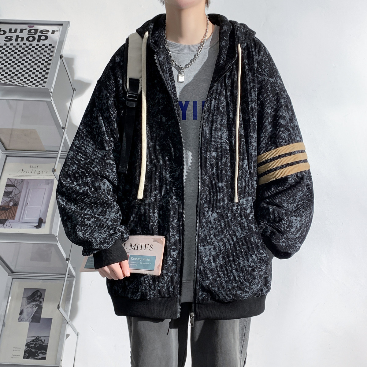 2025秋装新款扎染工艺时尚连帽卫衣休闲男士夹克外套WY881-P70,男装夹克,电商A006