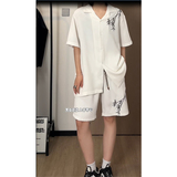新中式男风翻领短袖衬衫夏季复古竹子绣花短裤套装TZ505-P60，男装牛仔裤，电商A006