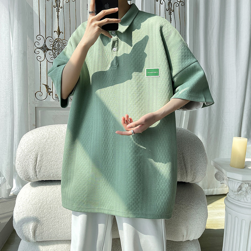 2023夏季重磅高克针织提花ins盐系男士短袖T恤POLO衫T9907-P45,男装Polo衫,电商A006
