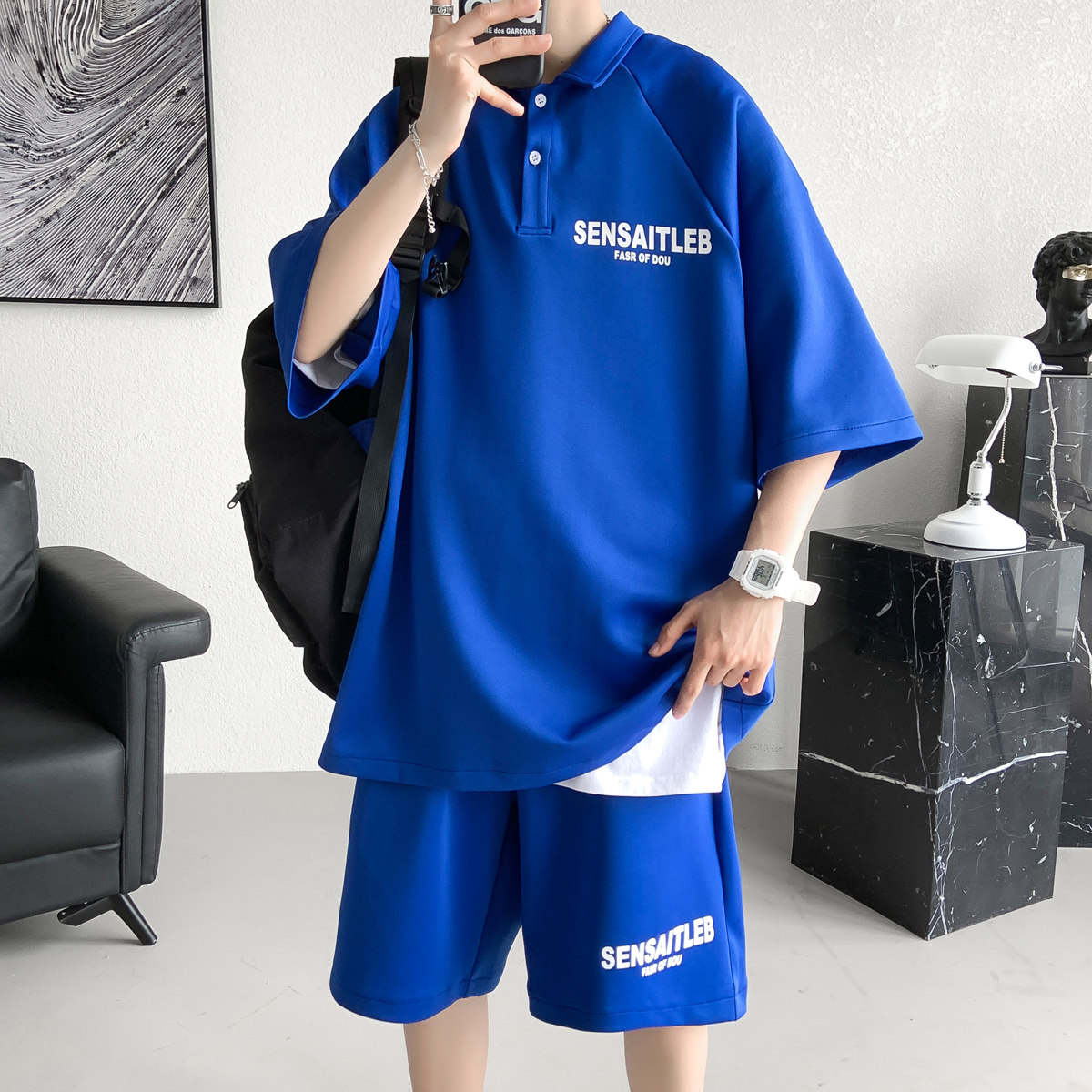 2025夏装新款休闲短袖套装短裤POLO衫运动套装T826-P75控98元,男装牛仔裤,电商A006