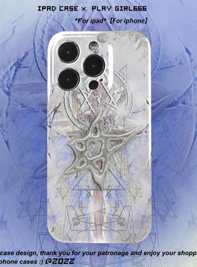 PlayGirl抽象金属暗黑五芒星小众个性手机壳适用苹果iphone14亮面菲林壳安卓小米vivo华为荣耀OPPO真我原创