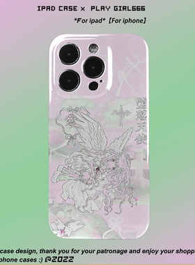 PlayGirl堕落天使破碎感亚文化小众手机壳适用iPhone14pro苹果全包菲林13/12真我小米13华为荣耀oppo安卓原创