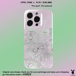 PlayGirl堕落天使破碎感亚文化小众手机壳适用iPhone14pro苹果全包菲林13/12真我小米13华为荣耀oppo安卓原创