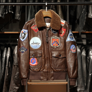 TOPFUN壮志凌云17标G1飞行员服真皮夹克男油蜡植鞣黄牛皮皮衣外套