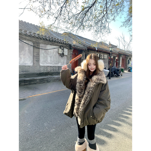 AshySnow芬兰雪境90白鸭绒环保皮草廓形派克羽绒服休闲花苞版翻领