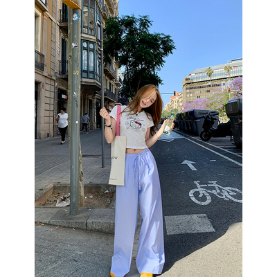 恋夏一族蓝色条纹懒人裤