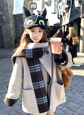 Ashy Snow 魔法少女 围巾双面穿斗篷双面呢大衣女高级感毛呢外套