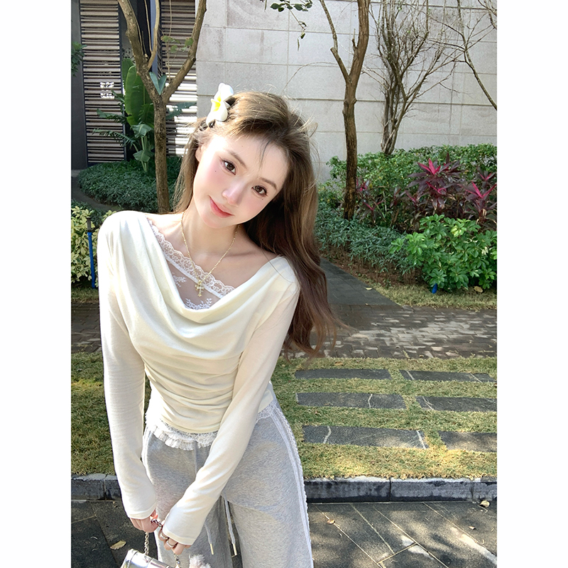 AshySnow蕾丝拼接荡领假两件内搭