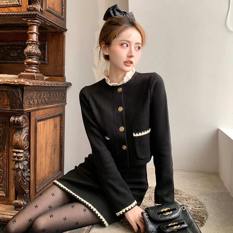 AshySnow海蒂小姐黑色针织套装