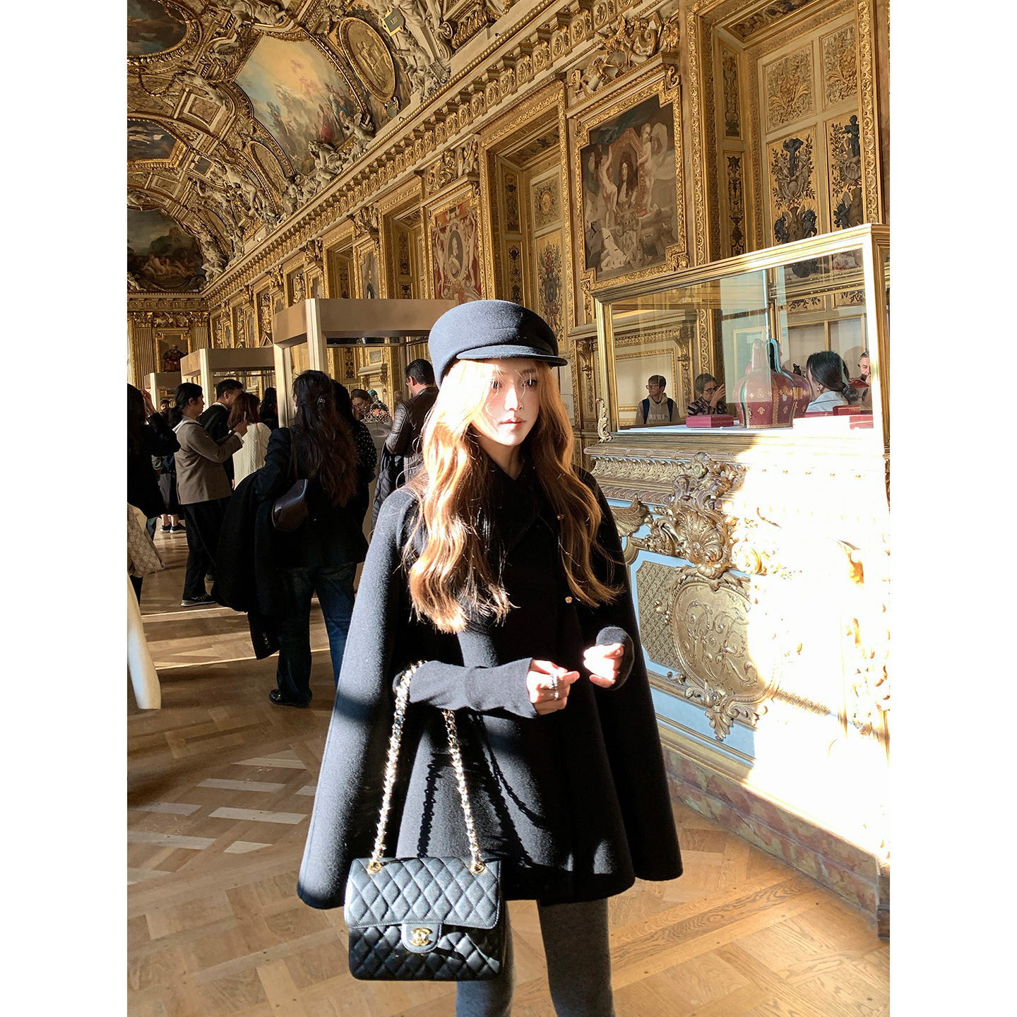 Ashy Snow【昭和千金】黑色羊毛双面呢斗篷大衣外套高克重丝绒扣