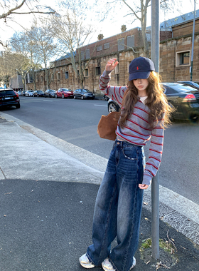 Ashy Snow 街头DNA复古做旧深蓝色宽松牛仔裤阔腿裤直筒磨边休闲