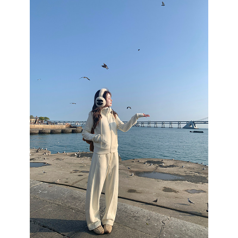 Ashy Snow 长期主义 薄绒连帽拉链卫衣香蕉卫裤套装女宽松两件套,女装/女士精品,时尚套装,淘宝优惠券,粉丝福利购,淘宝优惠卷