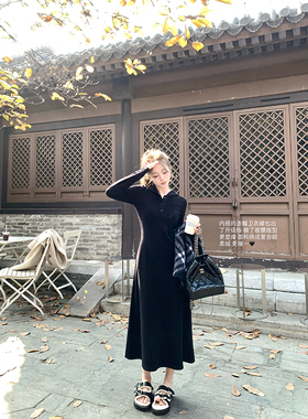 Ashy Snow 懒人公式收腰针织连帽卫衣裙2024新款女秋冬内搭连衣裙