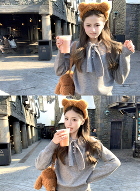 Ashy Snow 格鲁学院 领结设计毛衣正肩套头针织衫甜美俏皮显瘦