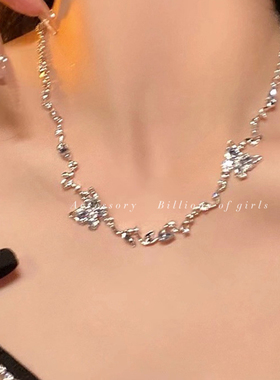 冰川蓝色蝴蝶项链女轻奢小众设计