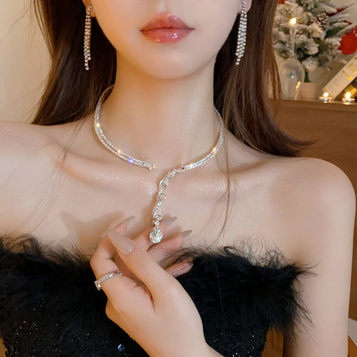 【千亿少女】千金闪钻流苏choker发箍礼服项链女两戴小众项圈颈链
