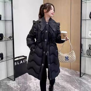 2025冬季新款小香风羽绒服女中长款时尚娃娃领气质保暖白鸭绒外套