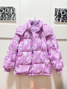欧洲站双面穿字母印花英伦风羽绒服女短款撞色潮牌鸭绒连帽外套