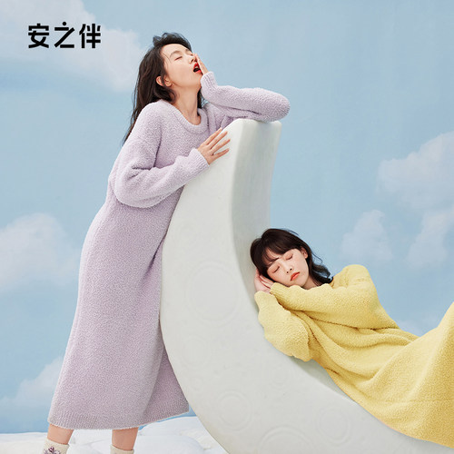 安之伴加厚珊瑚绒睡裙女甜美