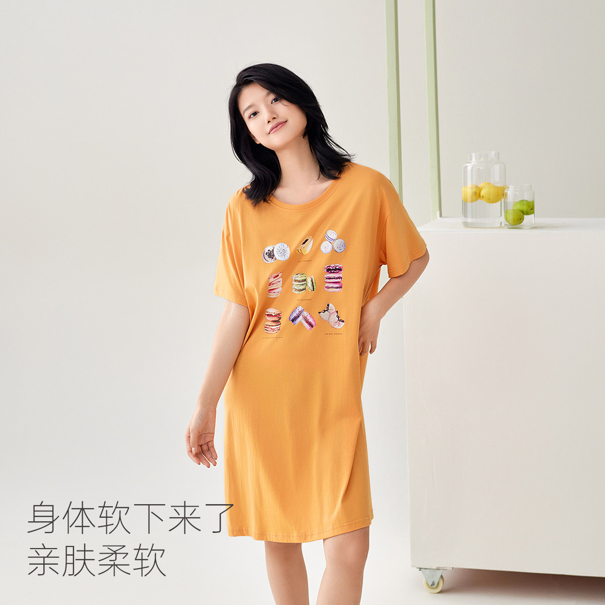 安之伴纯棉睡裙女短袖夏季薄款可爱宽松大码圆领睡衣家居服可外穿属于什么档次？