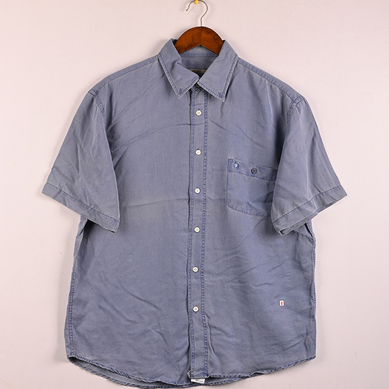 出口单男装全棉水洗做旧短袖衬衫