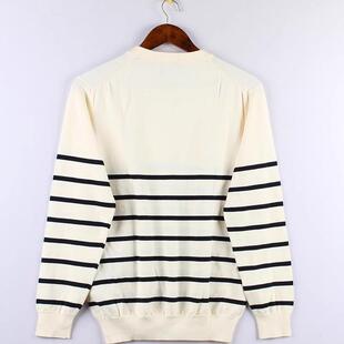 条纹元 商务休闲经典 素全棉圆领套头针织毛衣线衣 男装 美单大码