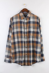 商务休闲春秋款 格子翻领衬衫 口袋装 法兰绒长袖 饰男士 李家大码