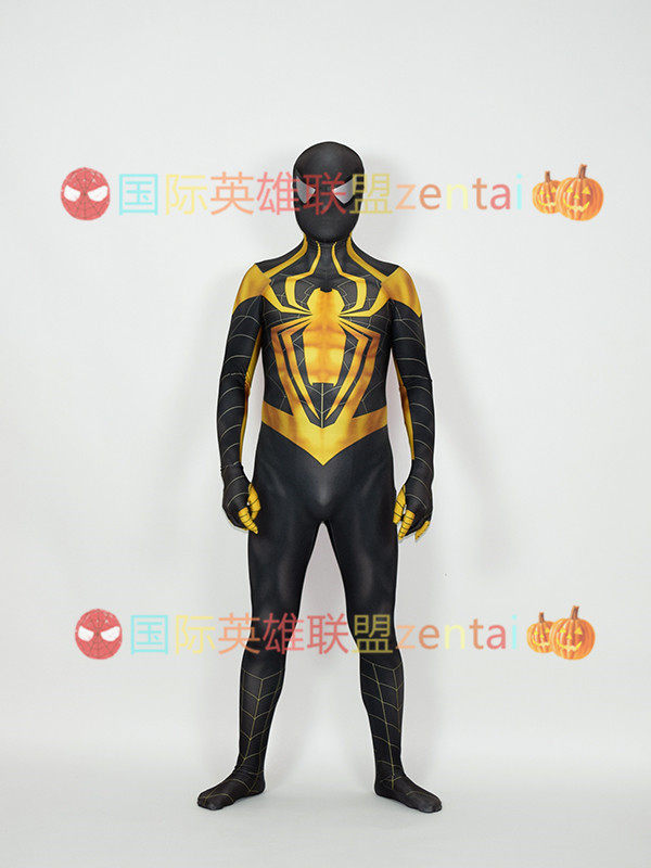 万圣节男成人儿童扮演黑金版蜘蛛侠连体紧身衣莱卡Cosplay服装