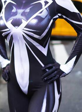 万圣节黑色女款蜘蛛侠连体紧身衣Spiderman Cosplay扮演服