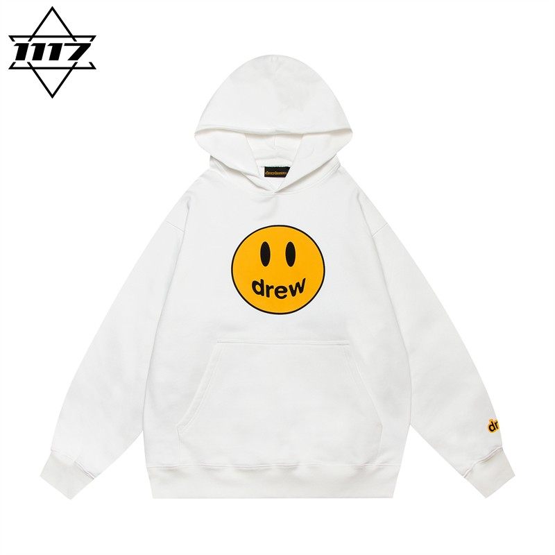 正品drew连帽卫衣白色笑脸帽衫男女情侣美式潮牌纯棉外套上衣秋冬
