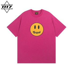 正品drew短袖玫红笑脸比伯t恤男女情侣潮牌纯棉圆领半袖上衣春夏