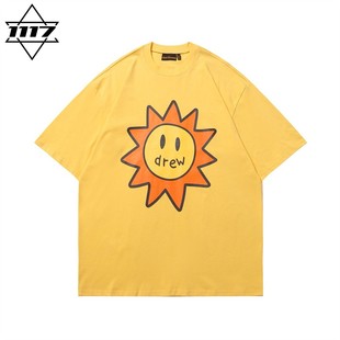 正品drew短袖太阳笑脸t恤男女情侣潮牌纯棉圆领半袖上衣一博同款