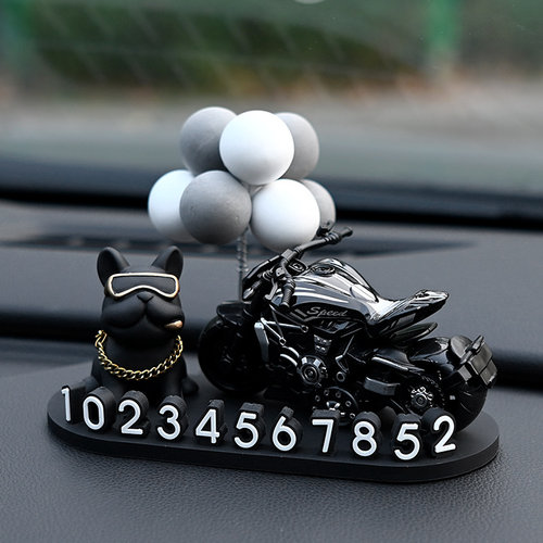经典法斗狗汽车临时停车号码牌车载立体数字挪车电话牌车内饰摆件