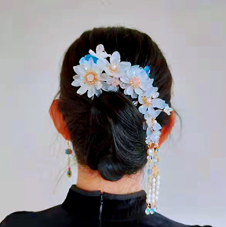 清新淡雅长流苏后压汉服头饰旗袍发饰