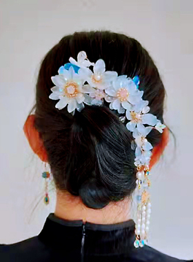 清新淡雅长流苏后压汉服头饰旗袍古风发饰发梳盘发森女搭配高级配