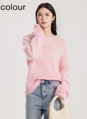 oldcolour春季新款甜美气质宽松软糯慵懒感针织套头衫女Q110516A1