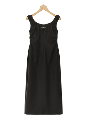 oldcolour黑色吊带连衣裙春季新款简约气质收腰无袖长裙P12104235