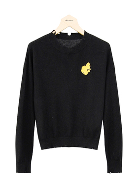 oldcolour冬季黑色简约气质宽松百搭短款针织衫女P440509A1-599