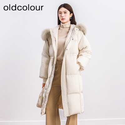 oldcolour冬季新品纯色时尚高领连帽保暖长羽绒服女BQ490907A1