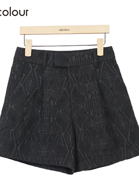 oldcolour黑色高腰短裤冬季新款印花简约百搭休闲裤女O42071221