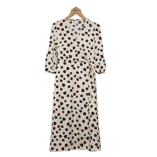 oldcolour碎花连衣裙春季新款V领收腰气质通勤长裙女P12103409