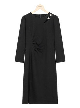 oldcolour秋季不规则收腰时尚修身纯色长袖连衣裙女P381014A1-699