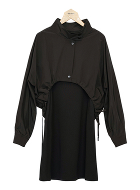 oldcolour黑色长袖连衣裙春季新款设计感小众气质两件套P12103407