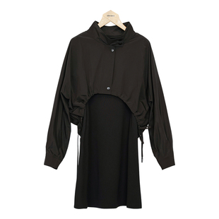 oldcolour黑色长袖连衣裙春季新款设计感小众气质两件套P12103407