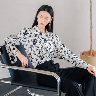 oldcolour秋季新款小众设计感休闲时尚街头风碎花衬衫女P330107A1