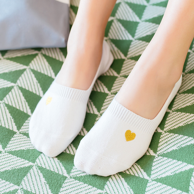 店任2款包邮-春夏爱心刺绣女隐形袜 浅口硅胶船袜 女棉透气短袜子